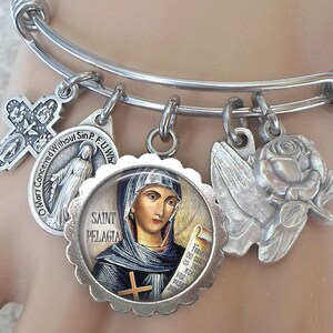 Saint Pelagia Bangle Bracelet, Confirmation Gift, Patron Saint of Actresses, Handcrafted with Love