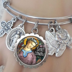 Saint Lidwina of Schiedam Bangle Bracelet, Confirmation Gift, Patron Saint of Ice Skaters and the Chronically Ill, Handcrafted with Love!