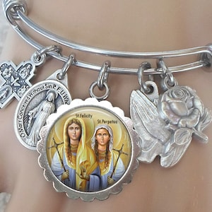 Saint Felicity and Saint Perpetua Bangle Bracelet, Confirmation Gift, Patron Saint of Mothers, Expectant Mothers, Ranchers, Butchers