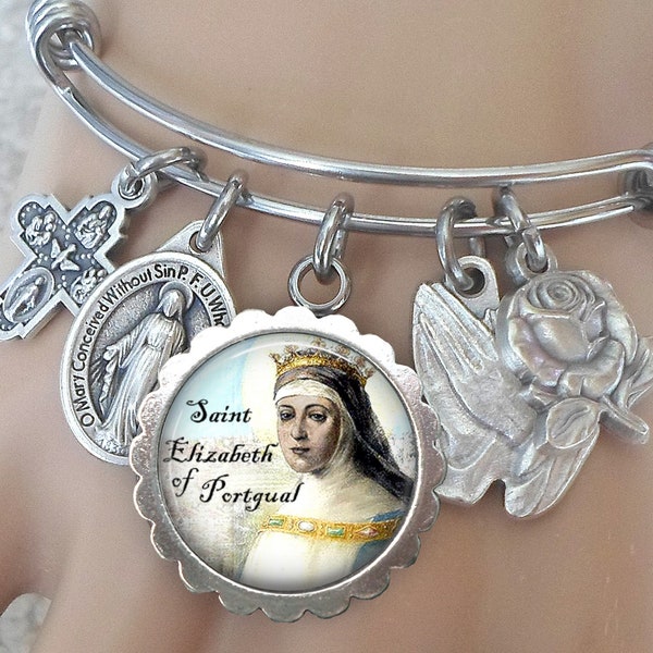 St. Elizabeth of Portugal Bangle Bracelet, Elizabeth of Aragon, Patron Saint of Peace, Brides, Adultery Victims, Difficult Marriages, Widows