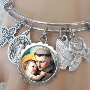 Saint Anthony of Padua Bangle, Baby Jesus, Patron Saint of Miracles, Travelers, Pregnancy, Animals, Harvests, Sickness, the Disabled, Elders