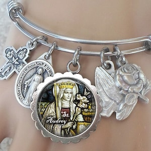 Saint Audrey Bangle, St. Audrey, St. Etheldreda, Abbess of Ely, Confirmation Gift, Patron Saint of Throat Complaints, Handcrafted with Love!