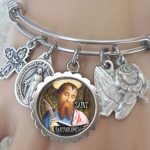 Saint Bartholomew Bangle Bracelet, Patron Saint of Skin and Neurological Diseases, Leather Workers, Plasterers, Dermatology, Butchers