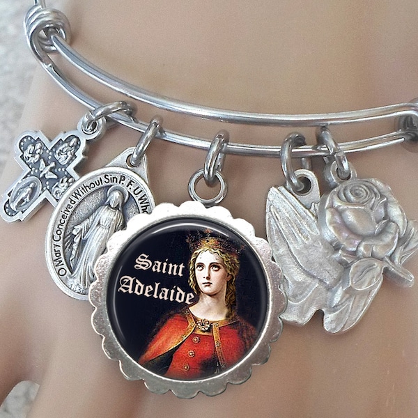 Saint Adelaide Bangle Bracelet, Confirmation Gift, Patron Saint of Brides, Widows, In-Law Problems, Parenthood, Second Marriages