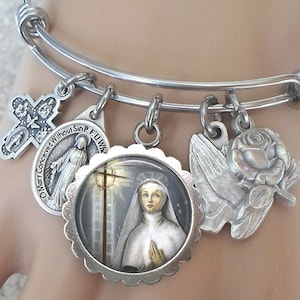 Saint Rita of Cascia Bangle Bracelet, Confirmation Gift, Patron Saint of Impossible Causes, Abused Wives, Widows, Wounds and Sickness