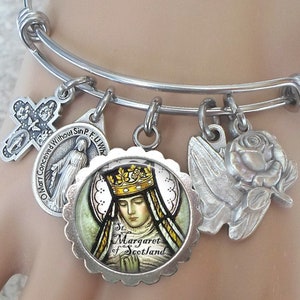 Saint Margaret of Scotland Bangle Bracelet, Margaret of Wessex, Queen of Scots, Patron Saint, Confirmation Gift, Handcrafted with Love