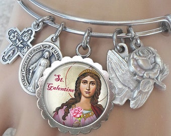 Saint Galentine Bangle Bracelet, Patron Saint of Female Friendship and Rosé Wine, Confirmation Gift, Handcrafted with Love