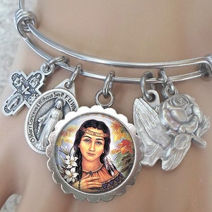Saint Kateri Tekakwitha Bangle, Lily of the Mohawks, Patron Saint of Ecology, Native Americans, the Environment, Handcrafted with Love image 1