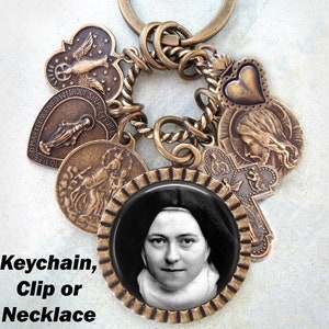 St. Therese of Lisieux Necklace, Keychain or Clip, Patron Saint, Confirmation Gift, Catholic Jewelry, Handcrafted with lOve!