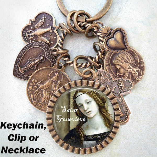 Saint Genevieve Necklace, Keychain or Clip, Patron Saint of Paris, Confirmation Gift, Handcrafted with Love