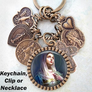 Immaculate Heart of Mother Mary Keychain, Clip or Necklace, Catholic Jewelry, Confirmation Gift, Customizable, Handcrafted with lOve!