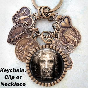 Shroud of Turin Keychain, Clip or Necklace, Jesus, Confirmation Gift, Religious, Catholic Jewelry, Handcrafted with lOve!