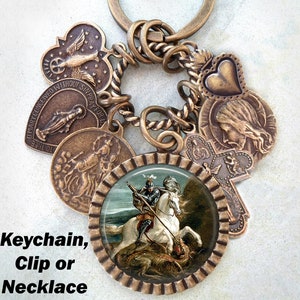 Saint George Necklace, Clip or Keychain, Patron Saint of Farmers, Soldiers, Skin Diseases, Equestrians, Archers, Scouting, Peacekeepers