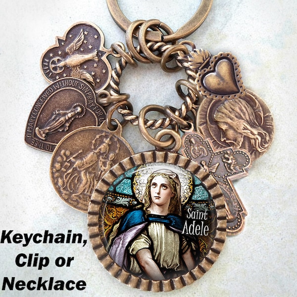 St. Adele Necklace, Clip or Keychain, Patron Saint, Confirmation Gift, Catholic Jewelry, Handcrafted with lOve!