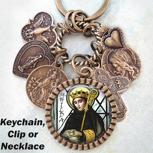 Saint Hilda of Whitby Keychain, Necklace or Clip, Patron Saint of Poetry, Learning, Culture, Confirmation Gift, Handcrafted with Love