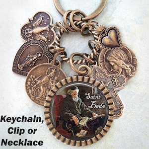 St. Bede Keychain, Clip or Necklace, Patron Saint, Confirmation Gift, Catholic Jewelry, Handcrafted with lOve!
