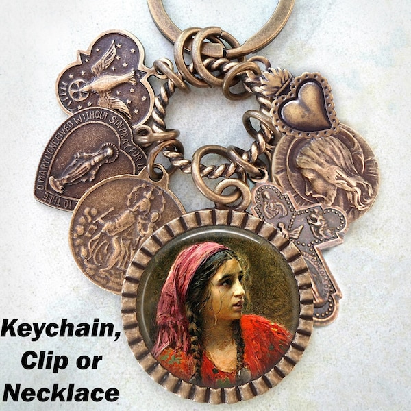 St. Sara la Kali Clip, Necklace or Keychain, Patron Saint of Gypsies, Romani People, Roma, Confirmation Gift, Catholic Jewelry