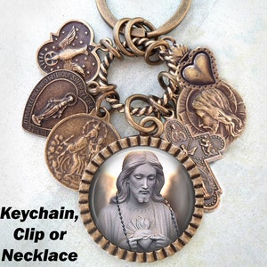 Sacred Heart of Jesus Keychain, Clip or Necklace, Confirmation Gift, Catholic Jewelry, Customizable, Handcrafted with lOve!