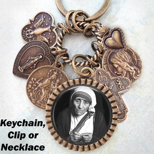 St. Teresa of Calcutta Necklace, Clip or Keychain, Patron Saint, Mother Teresa, Confirmation Gift, Catholic Jewelry, Handcrafted with lOve!