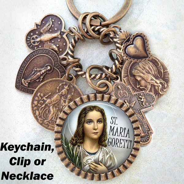St. Maria Goretti Keychain, Clip or Necklace, Patron Saint, Confirmation Gift, Catholic Jewelry, Handcrafted with lOve!