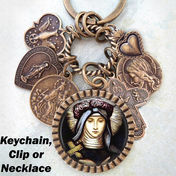 St. Rose of Lima Necklace, Keychain or Clip, Patron Saint, Confirmation Gift, Catholic Jewelry, Handcrafted with lOve!