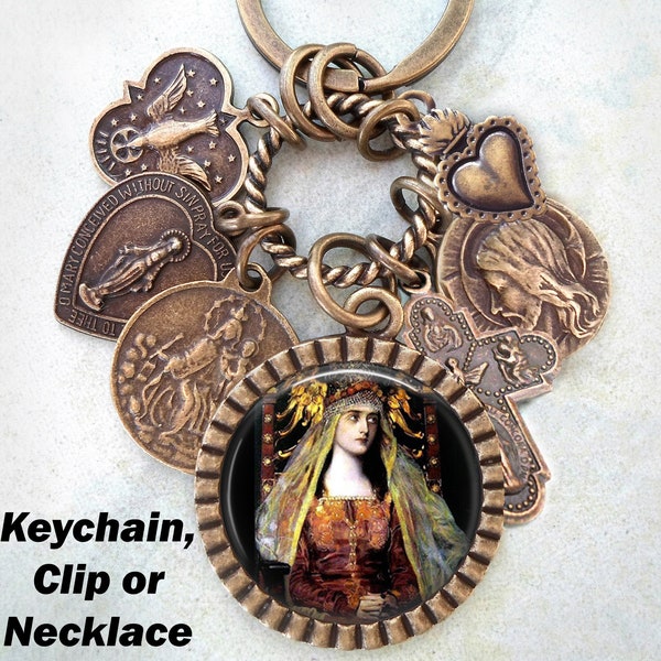 Saint Hedwig of Poland Keychain, Clip or Necklace, Patron Saint of Orphans, Brides, Widows, Silesia, Confirmation Gift, Crafted with Love