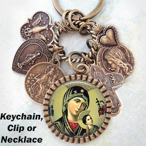 Our Lady of Perpetual Help Keychain, Clip or Necklace, Catholic Jewelry, Confirmation Gift, Customizable, Handcrafted with lOve!