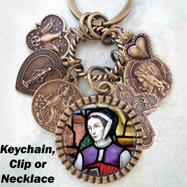 Saint Margaret Clitherow Necklace, Keychain or Clip, Patron Saint of Businesswomen, Converts, Martyrs, Confirmation Gift, Crafted with Love
