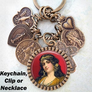 St. Sara la Kali Necklace, Clip or Keychain, Patron Saint of Gypsies, Romani People, Roma, Confirmation, Catholic Jewelry, Made with lOve!