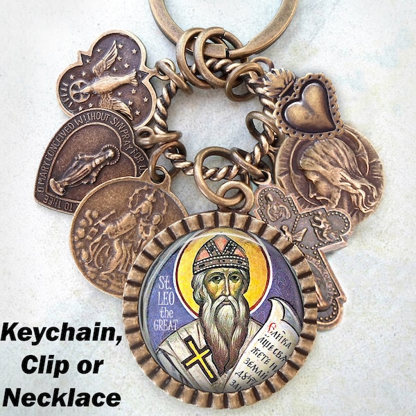 Saint Leo the Great Necklace, Keychain or Clip, Pope Leo I, Bishop of Rome, Confessor, Teacher, Doctor of the Church, Handcrafted with Love