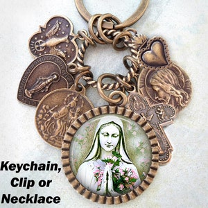 Divine Mother Mary, Our Lady Keychain, Clip or Necklace, Confirmation Gift, Catholic Jewelry, Customizable, Handcrafted with lOve!