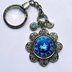 Sagittarius the Centaur Archer Keychain or Zipper Pull with Sparkling Birthstone Crystal & Letter Charm, November 22 - December 22 Birthday