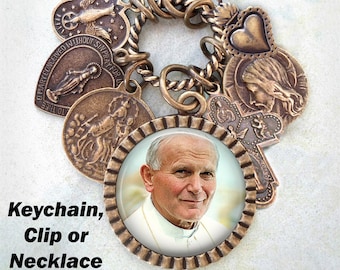 Papa Juan Pablo II, Llavero, collar o clip de San Juan Pablo II, Karol Józef Wojtyła, Regalo de Confirmación, Hecho a mano con amor