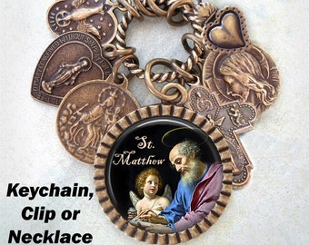 St. Matthew Necklace, Keychain or Clip, Patron Saint, Confirmation Gift, Catholic Jewelry, Handcrafted with lOve!