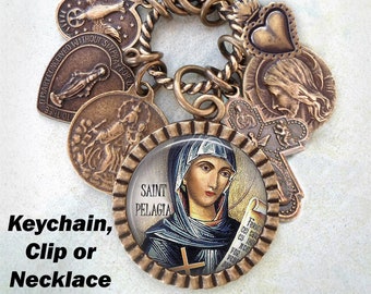 Saint Pelagia of Antioch Keychain, Clip or Necklace, Patron Saint of Actresses, Confirmation Gift, Handcrafted with Love