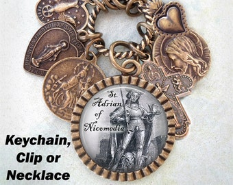 Saint Adrian of Nicomedia Necklace, Keychain or Clip, Patron Saint of Soldiers, Plague, Epilepsy, Guards, Peacekeeping Missions and Butchers