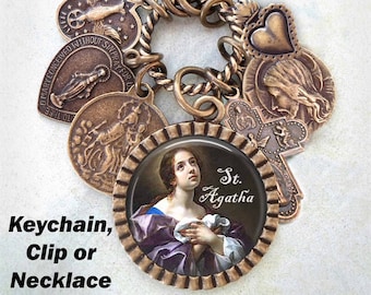 St. Agatha Necklace, Clip or Keychain, Patron Saint of Nurses, Breast Cancer Patients, Confirmation Gift, Patron Saint, Catholic Jewelry