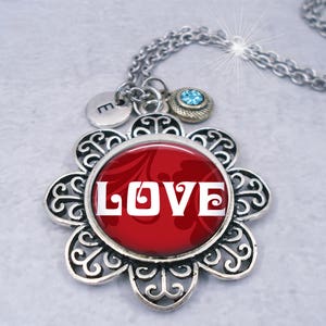 Collar LOVE con cristal de piedra natal brillante y dije de letra, Sé mi Valentín, regalo de San Valentín, regalo de AMOR, hecho a mano con amor