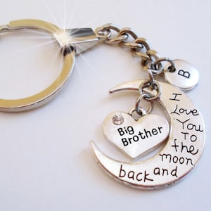 Llavero o tirador de cremallera "Gran Hermano Te Amo hasta la Luna y Más Allá" con dije de letra de tu elección, regalo para hermano, hecho a mano con amor