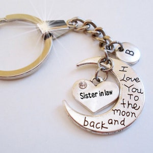 Llavero o tirador de cremallera con dije de letra de tu elección "Cuñada, te amo hasta la luna y más allá", regalo para cuñada, elaborado con amor