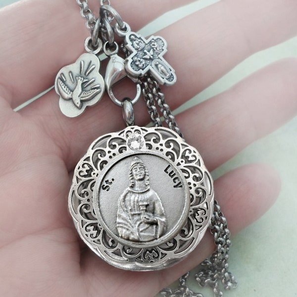 Saint Lucy Locket, Saint Lucia Necklace, Confirmation Gift, Patron Saint of the Blind, Martyrs, Throat Infections, Writers, Salespeople