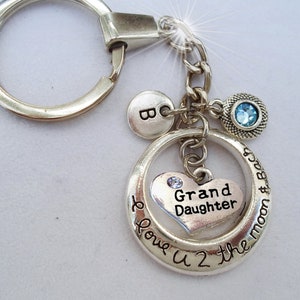 Llavero o clip para bolso "Te amo, Luna y más allá", con dije de cristal y letra de piedra de nacimiento, regalo para nieta