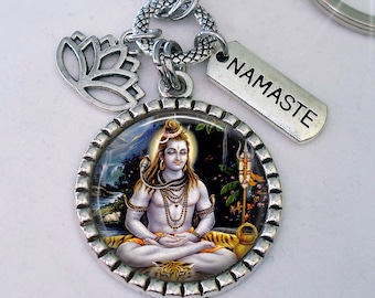 Llavero o tirador de cremallera del Señor Shiva con flor de loto y dije Namaste, Mahadeva, Señor de la Meditación, Yoga, Artes, Tiempo * Destructor del Mal