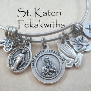 Bracelet jonc Sainte Kateri Tekakwitha, muguet des Mohawks, patronne de l&#39;écologie, de l&#39;environnement, des Amérindiens, perte de parents