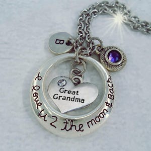 Collar "Te amo hasta la luna y de regreso" con dije de letra y cristal de piedra de nacimiento, regalo de cumpleaños para la bisabuela, "Te amo hasta la luna"