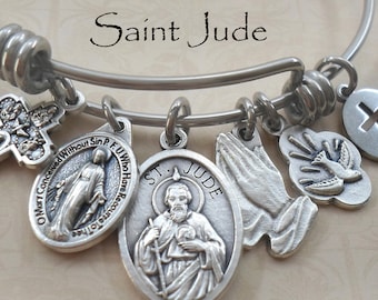 Saint Jude the Apostle & Martyr Bangle, Judas Thaddaeus, Patron Saint of Hospitals, Lost Causes, Desperate Situations, Chicago Fire Dept.