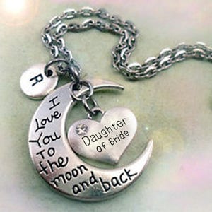 Collar personalizado con la letra W "Te amo hasta la luna y de regreso" de tu elección, regalo para la hija de la novia, boda