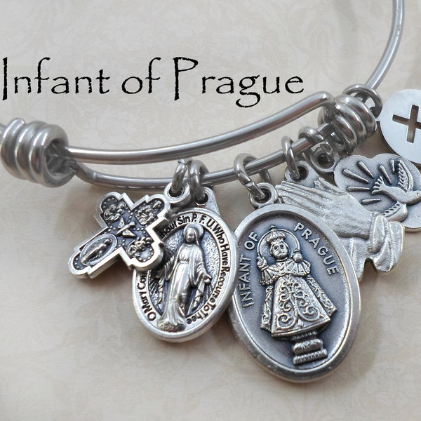 Infant of Prague Bangle Bracelet, Infant Jesus of Prague, Niño Jesús de Praga, Child Jesus, Confirmation Gift, Handcrafted with Love