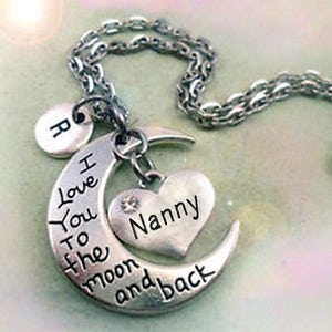 Nanny I Luv You to the Moon and Back Necklace Personalized with the Letter Charm of Your Choice, Nanny Gift, Special Nanny Birthday Gift