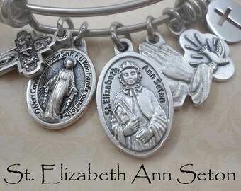 Saint Elizabeth Ann Seton Bangle Bracelet, First American Saint, Patron Saint of Seafarers, Widows, States of Maryland and Louisiana